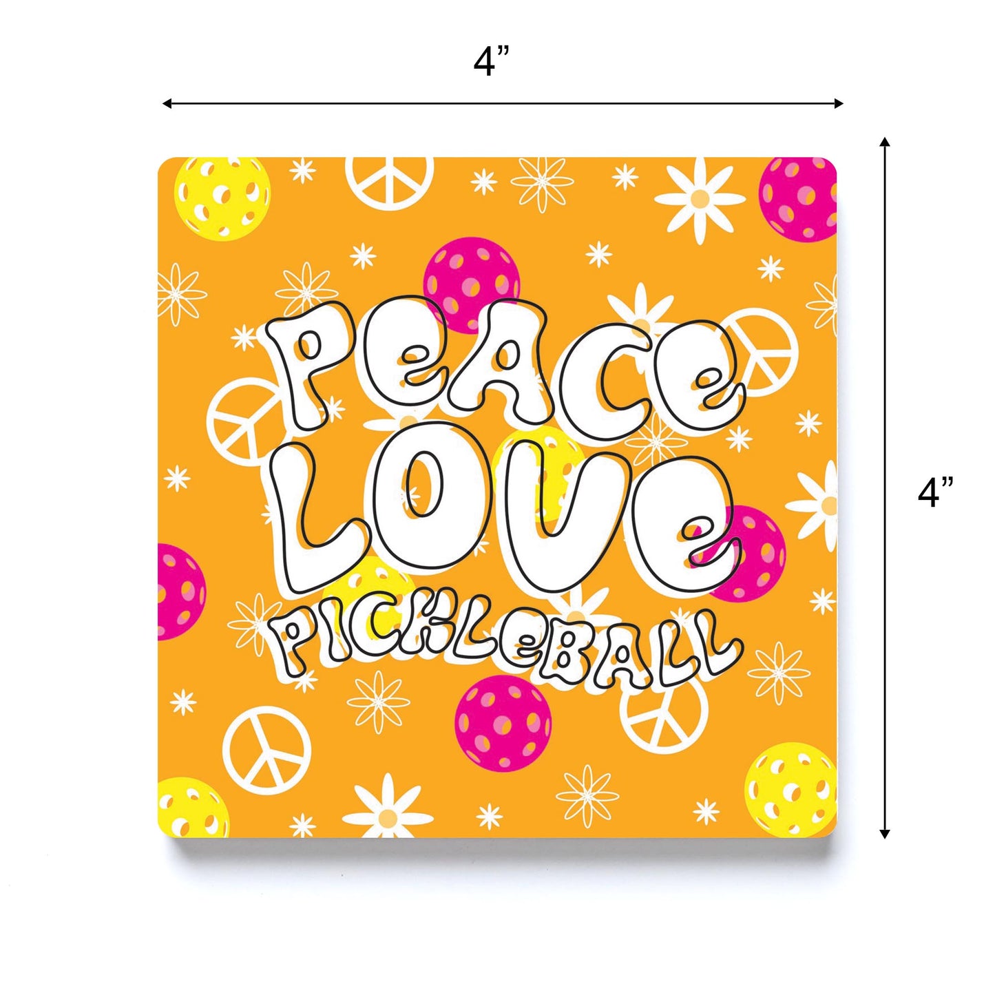 Ceramic Square Coaster-Peace Love Pickleball -3