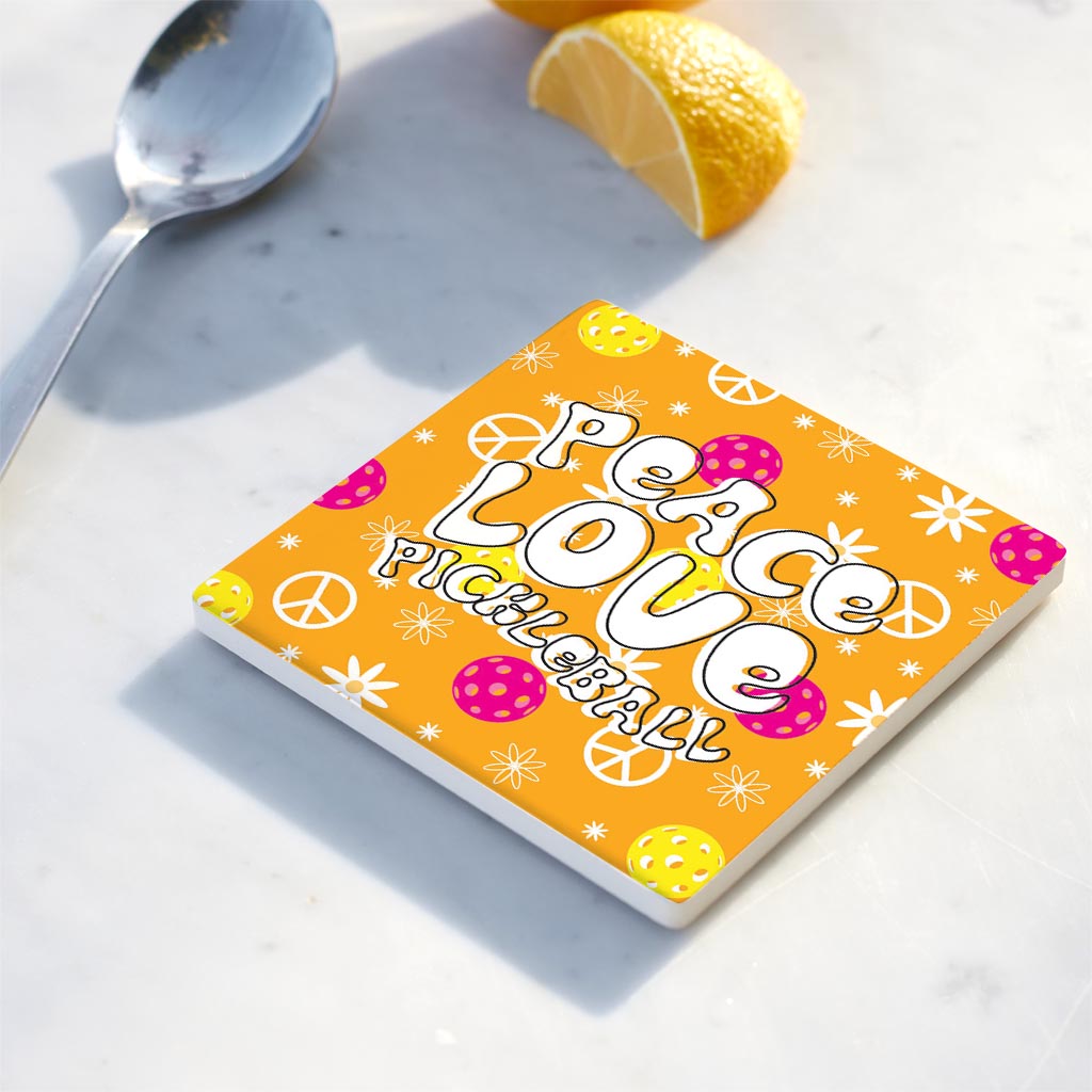 Ceramic Square Coaster-Peace Love Pickleball -4