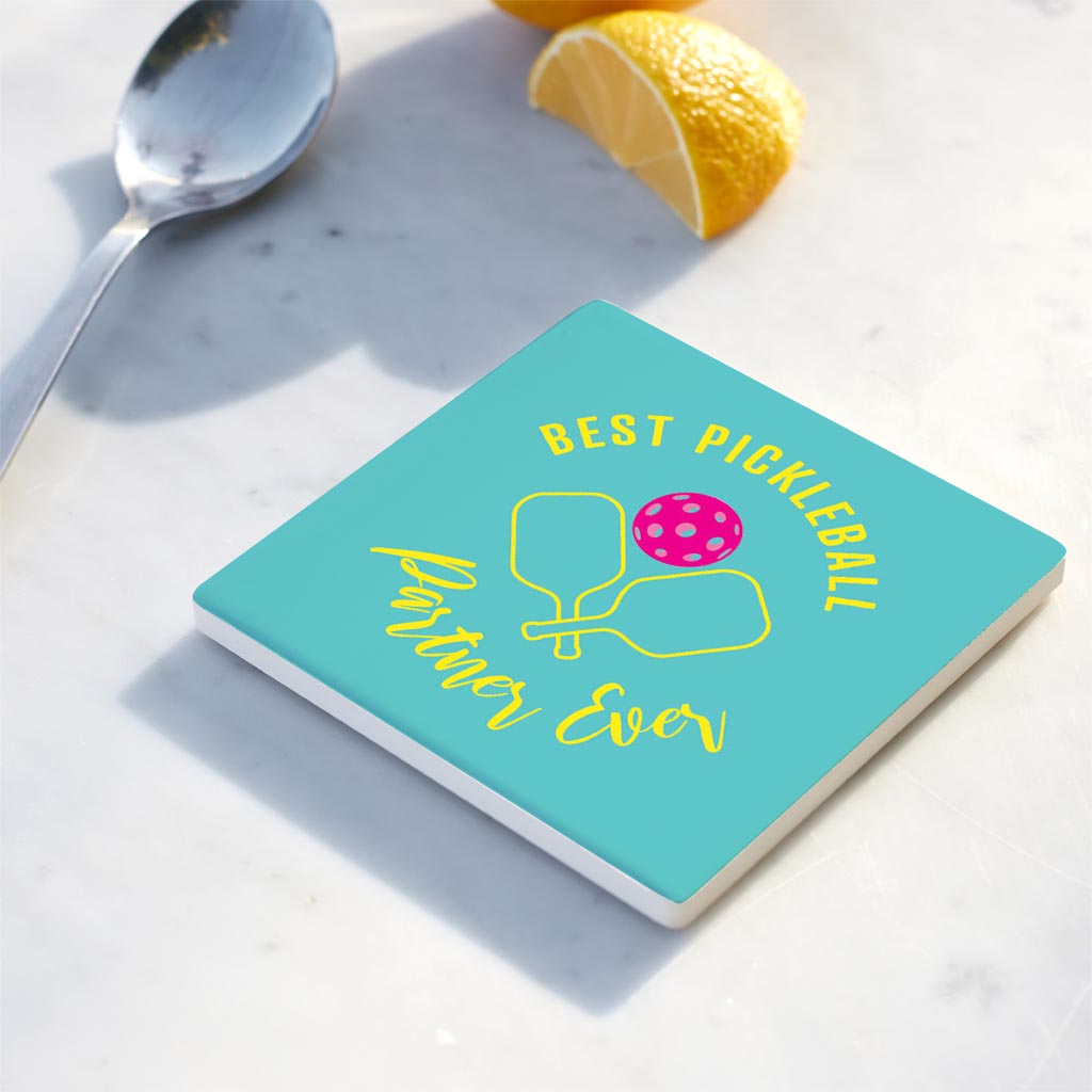 Ceramic Square Coaster-Best Pickleball Partner Ever -4