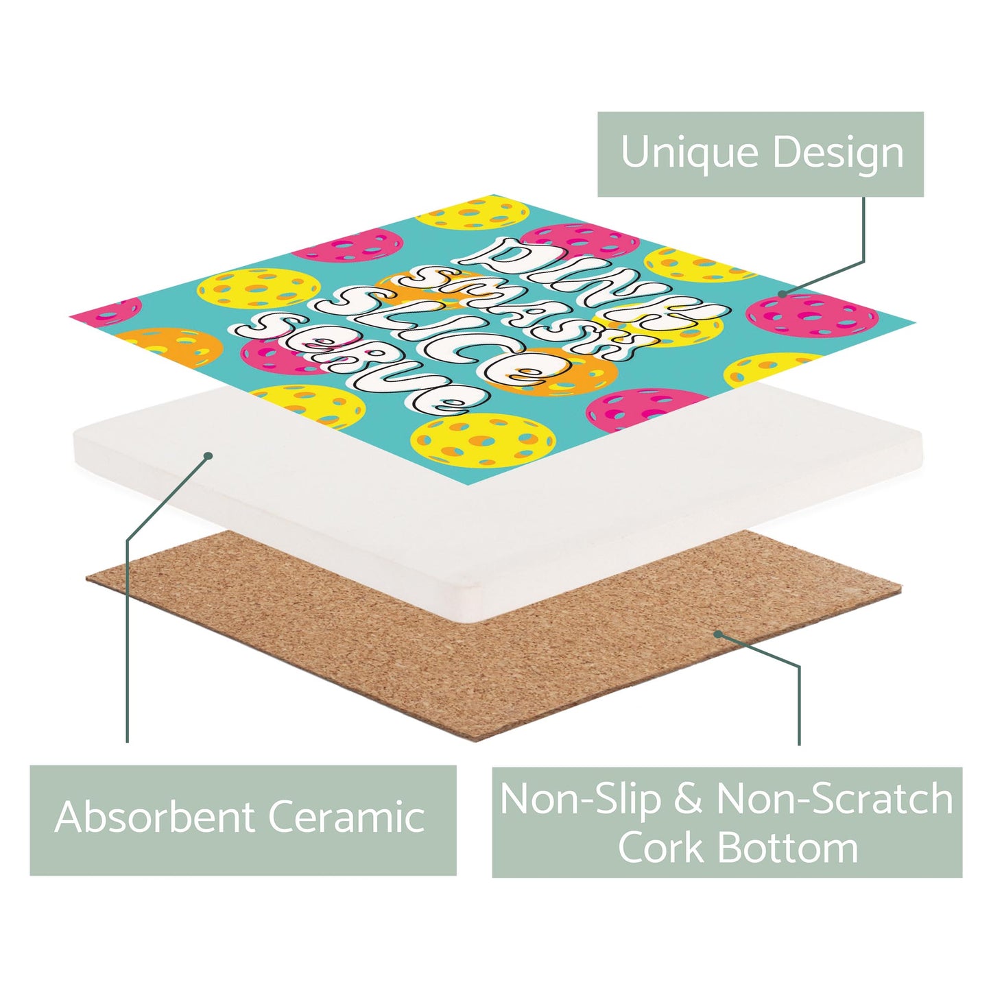 Ceramic Square Coaster-Dink Smash Slice Serve -2