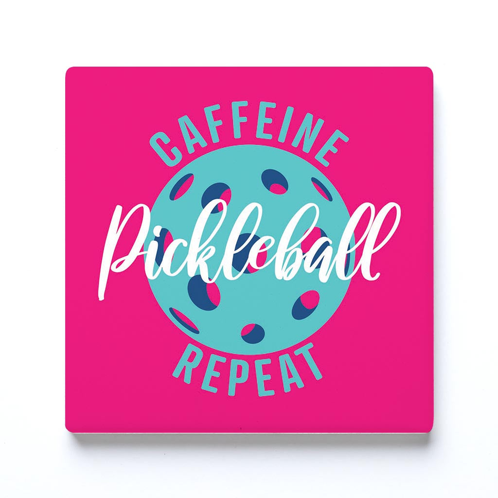 Ceramic Square Coaster-Caffeine Pickleball Repeat -0