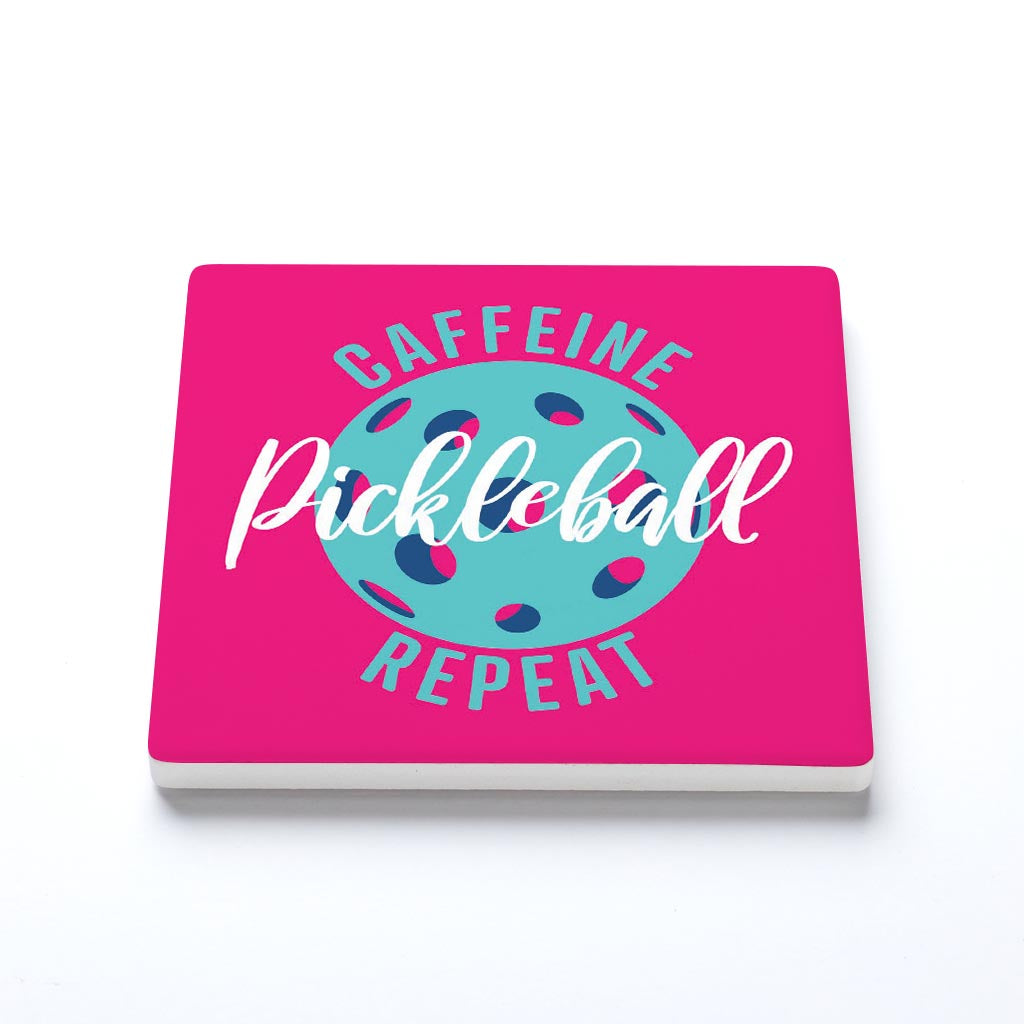 Ceramic Square Coaster-Caffeine Pickleball Repeat -1