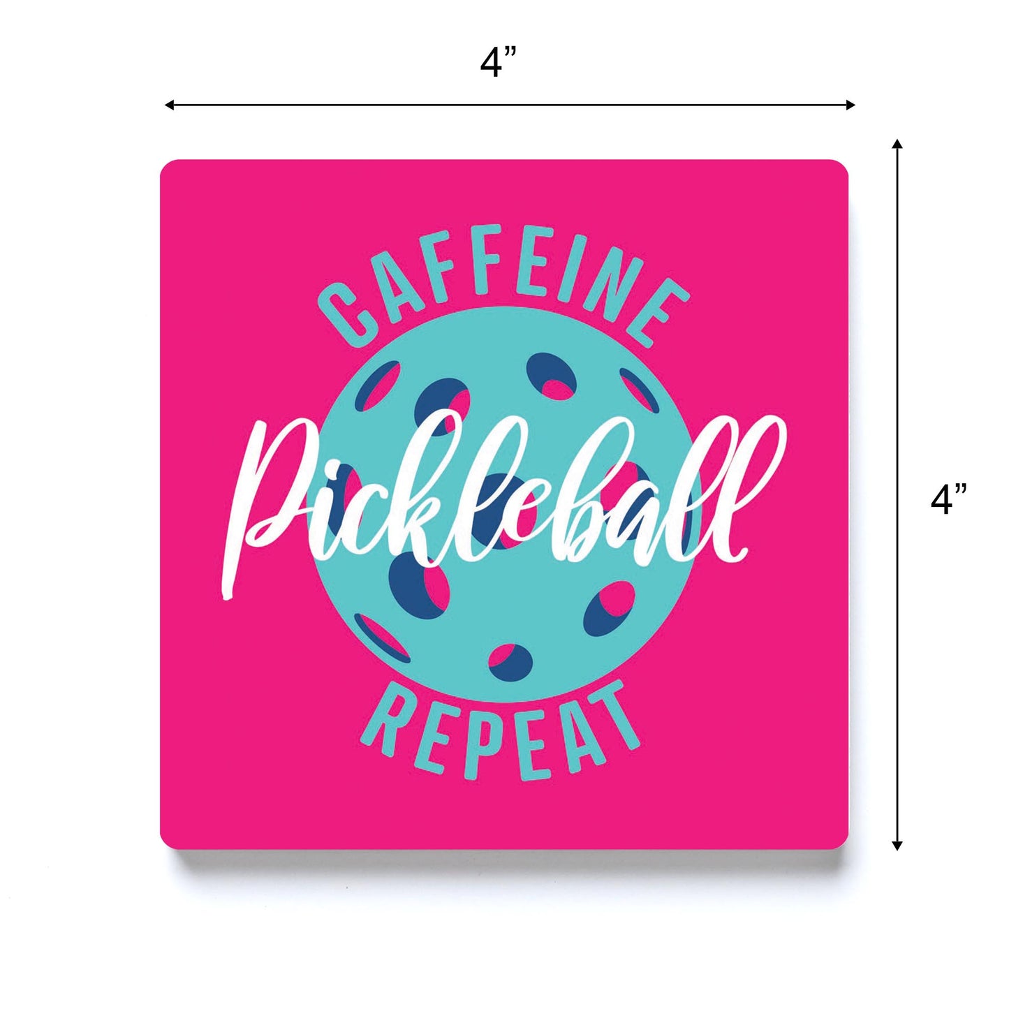 Ceramic Square Coaster-Caffeine Pickleball Repeat -3