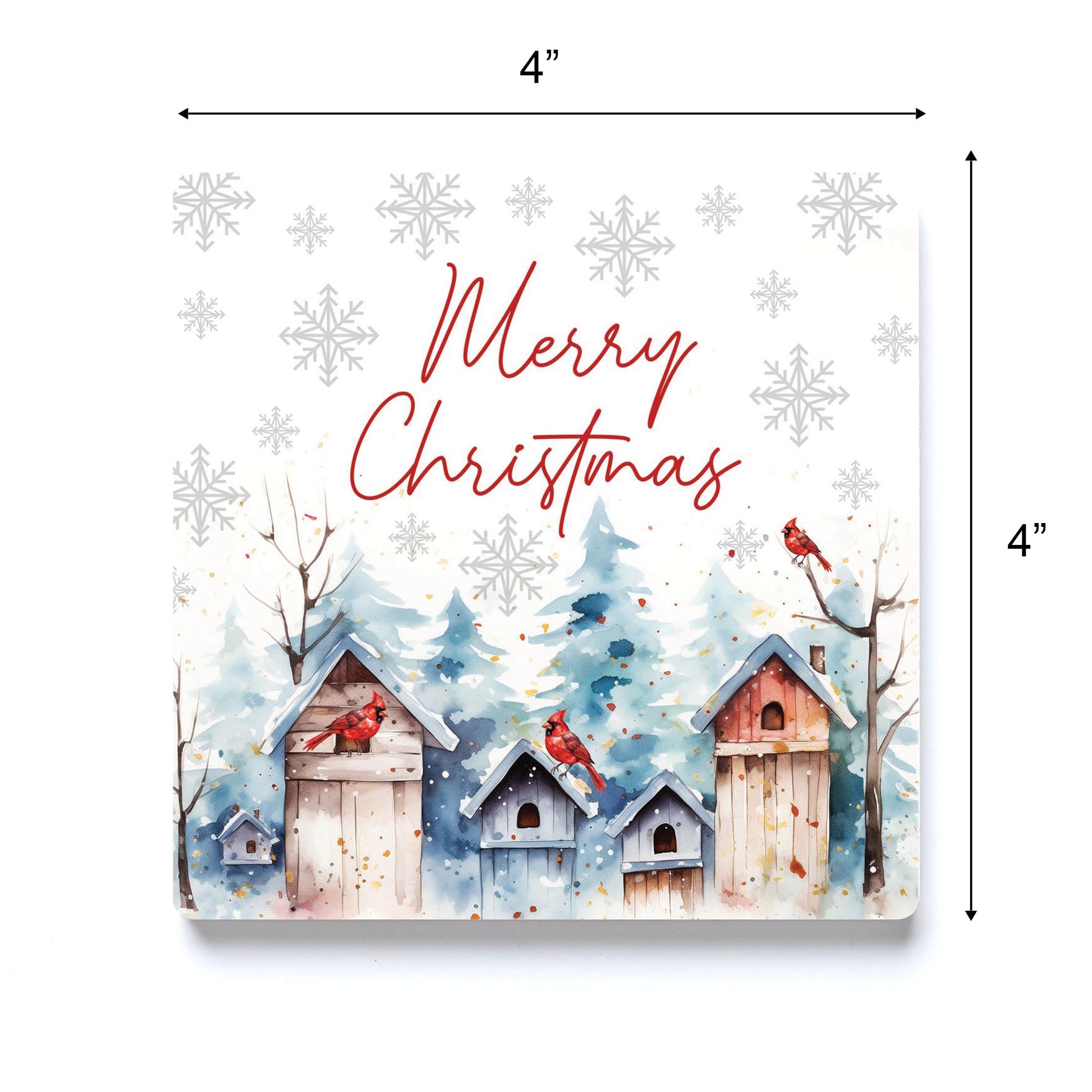 Ceramic Square Coaster-Cardinal Christmas Merry Christmas -3