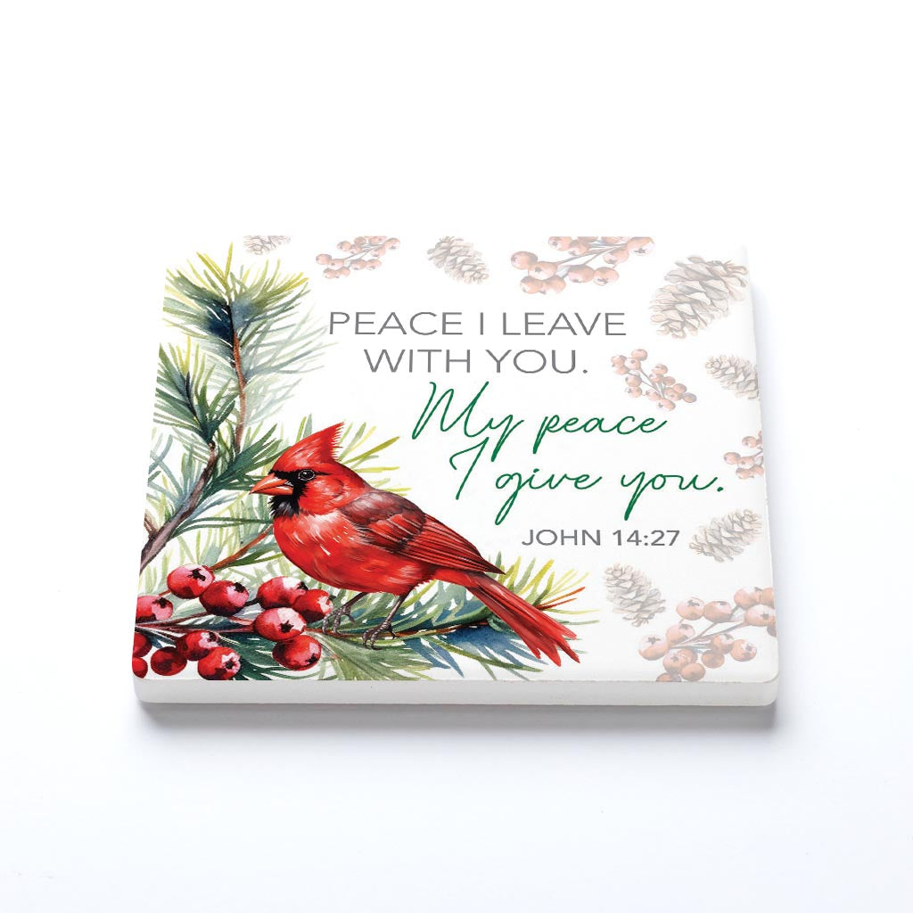 Ceramic Square Coaster-Cardinal Christmas Peace I Give You -1
