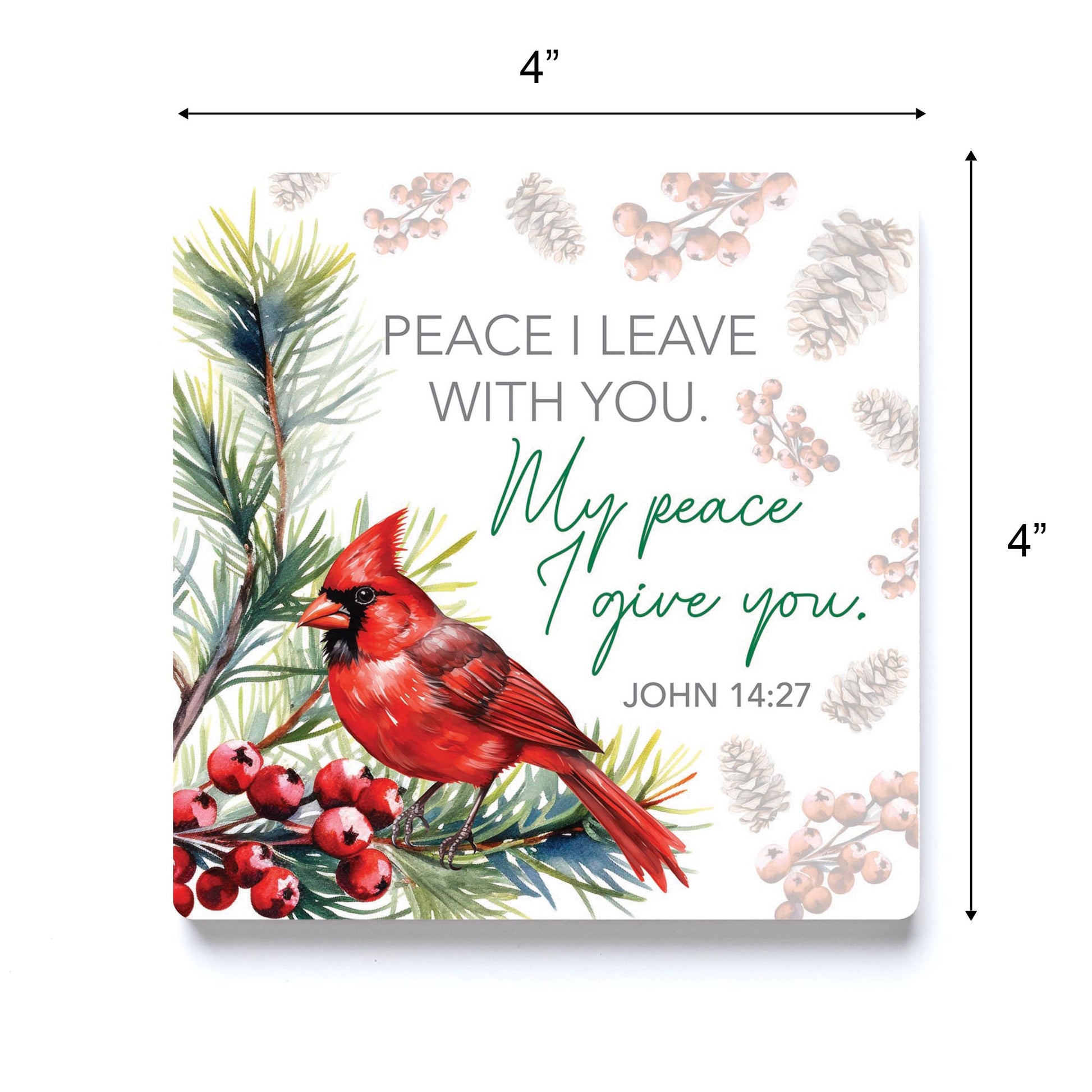 Ceramic Square Coaster-Cardinal Christmas Peace I Give You -3
