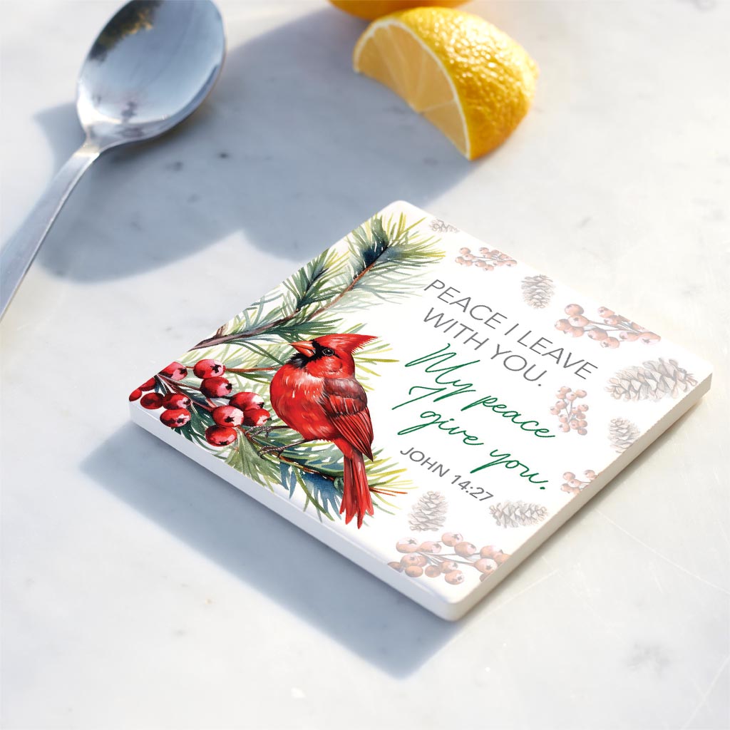 Ceramic Square Coaster-Cardinal Christmas Peace I Give You -4