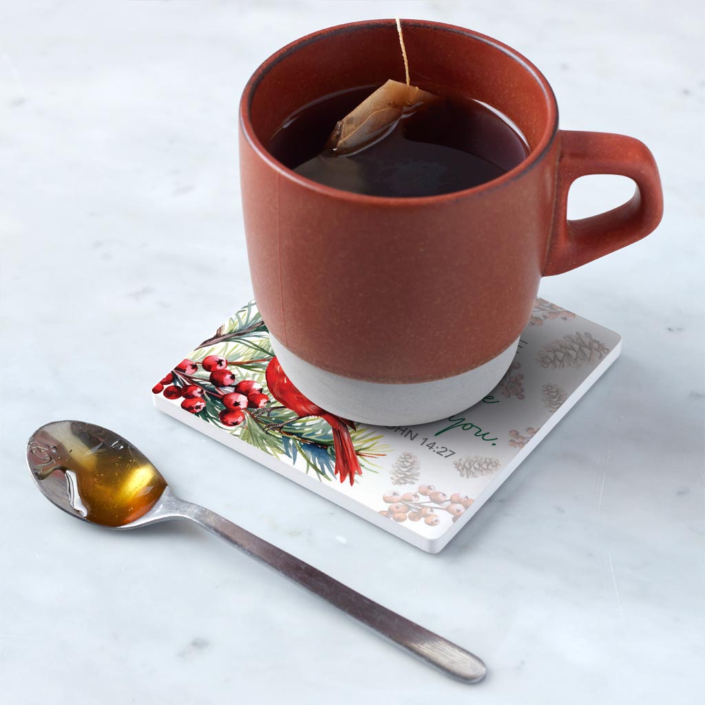 Ceramic Square Coaster-Cardinal Christmas Peace I Give You -5
