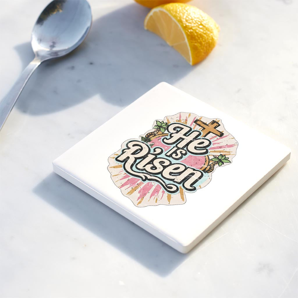 Ceramic Square Coaster-He Is Risen -4