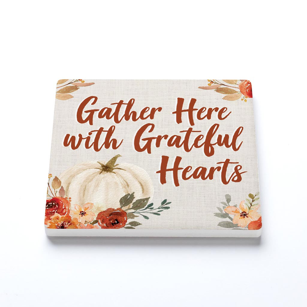 Ceramic Square Coaster-Grateful Hearts Fall Florals