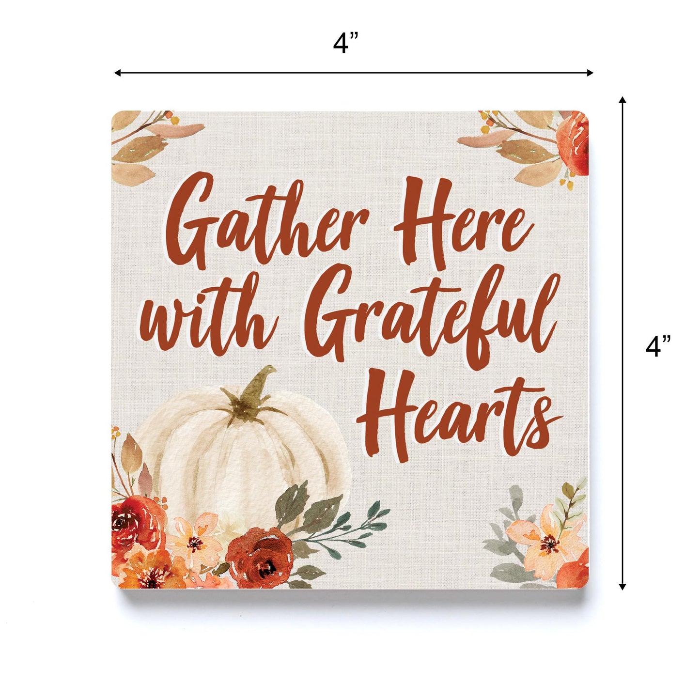 Ceramic Square Coaster-Grateful Hearts Fall Florals