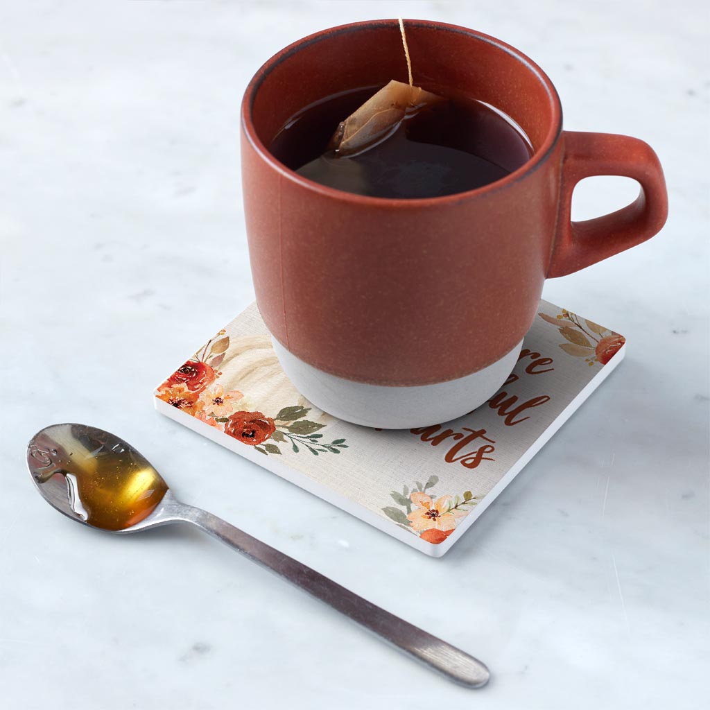 Ceramic Square Coaster-Grateful Hearts Fall Florals