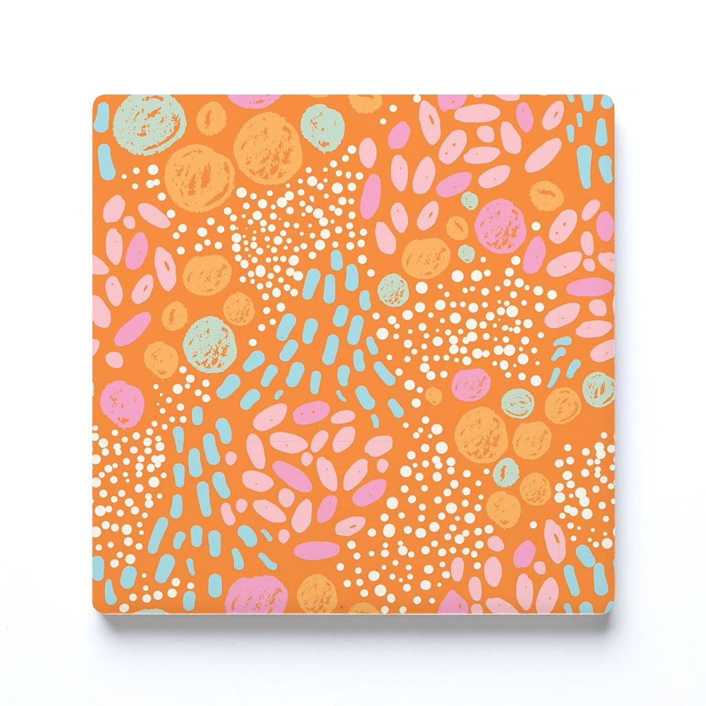 Ceramic Square Coaster-Bright Whimsical Orange Pattern -0