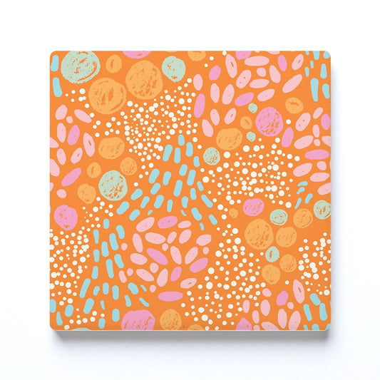 Ceramic Square Coaster-Bright Whimsical Orange Pattern -0