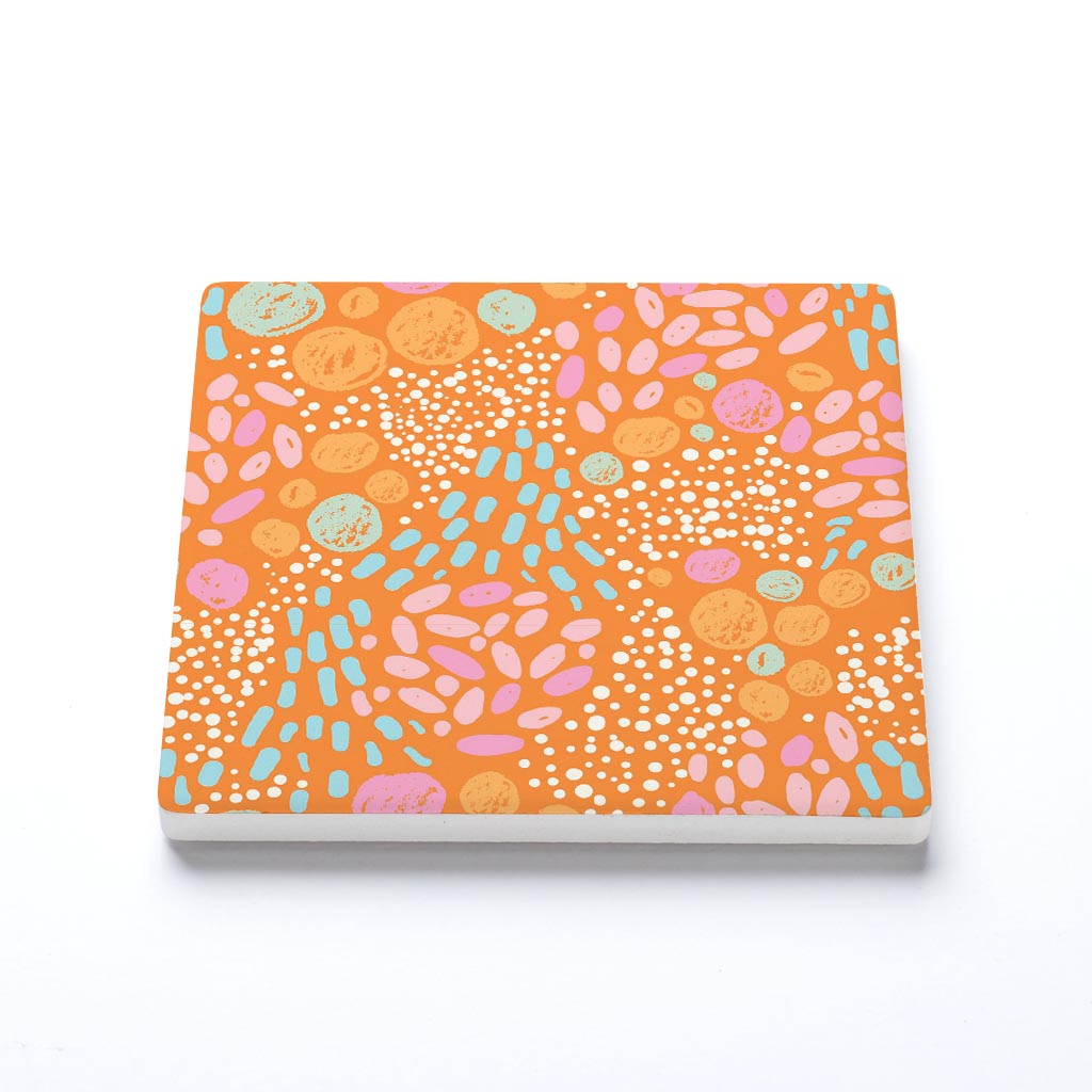 Ceramic Square Coaster-Bright Whimsical Orange Pattern -1