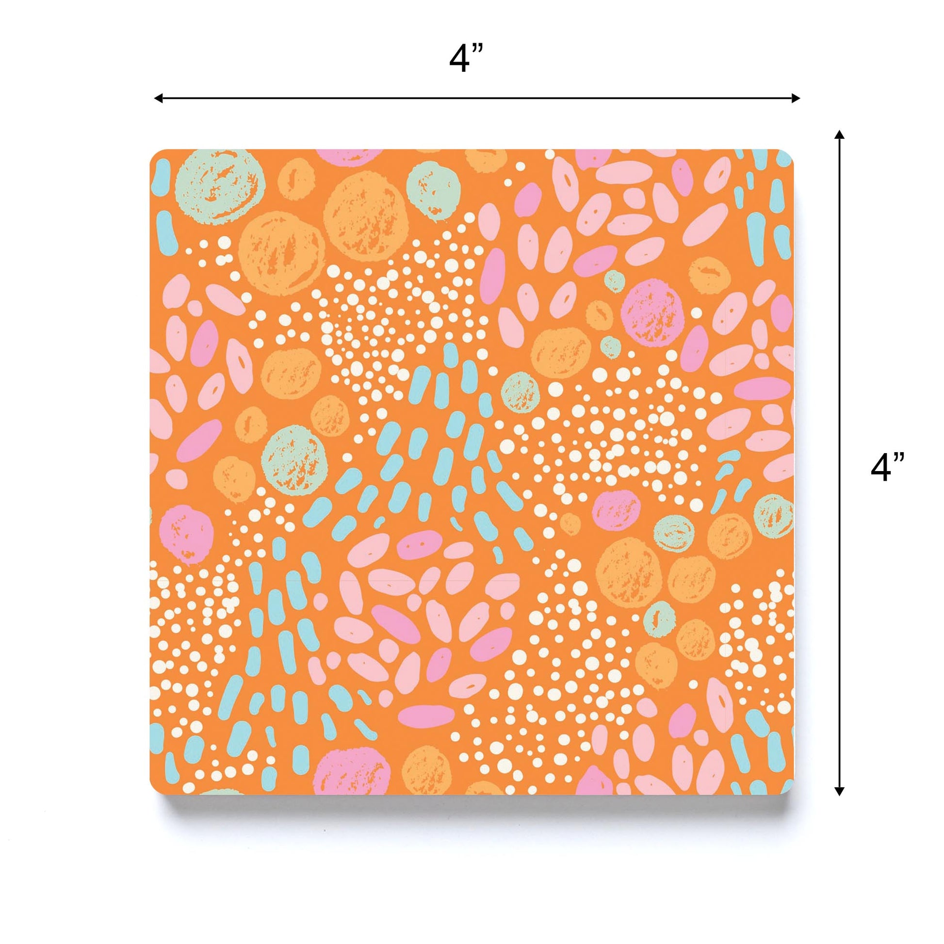 Ceramic Square Coaster-Bright Whimsical Orange Pattern -3