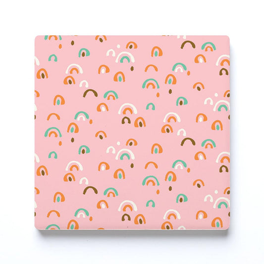 Ceramic Square Coaster-Bright Whimsical Pink Pattern -0