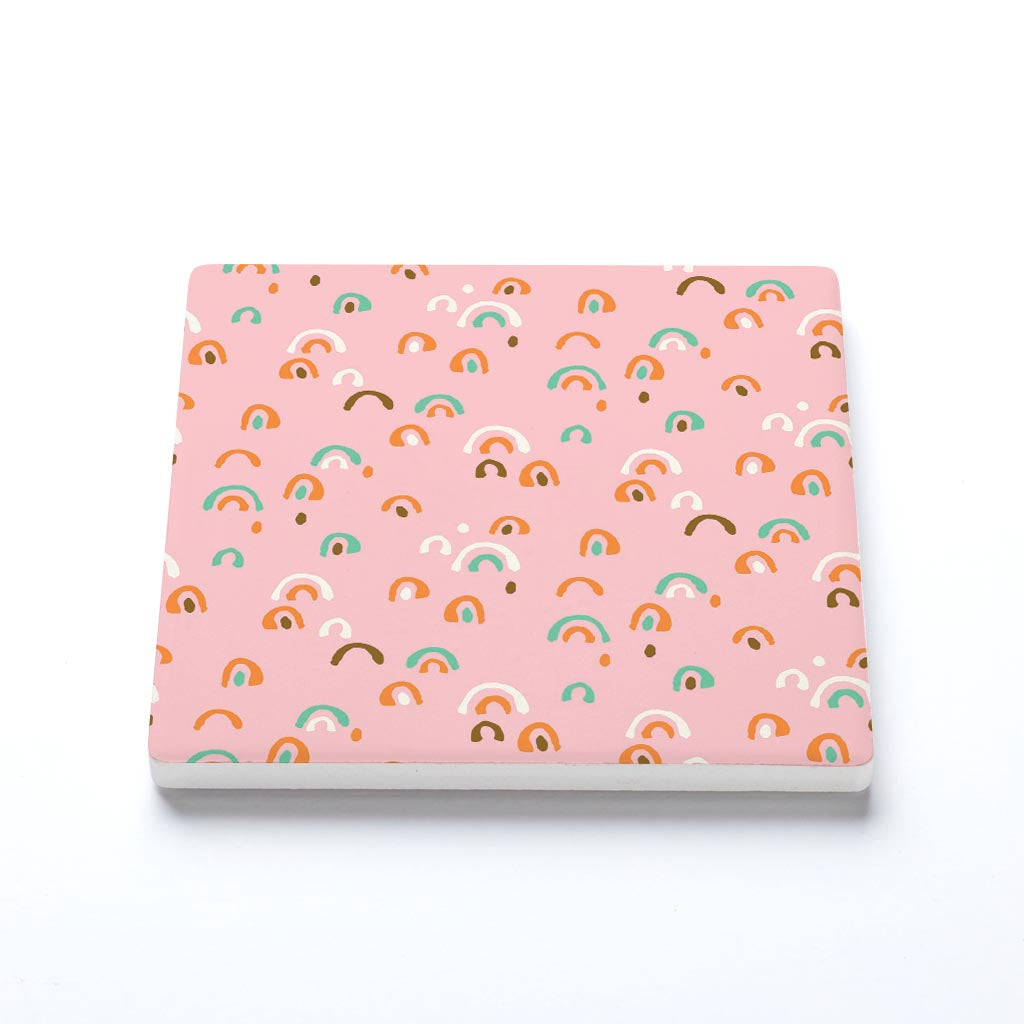 Ceramic Square Coaster-Bright Whimsical Pink Pattern -1