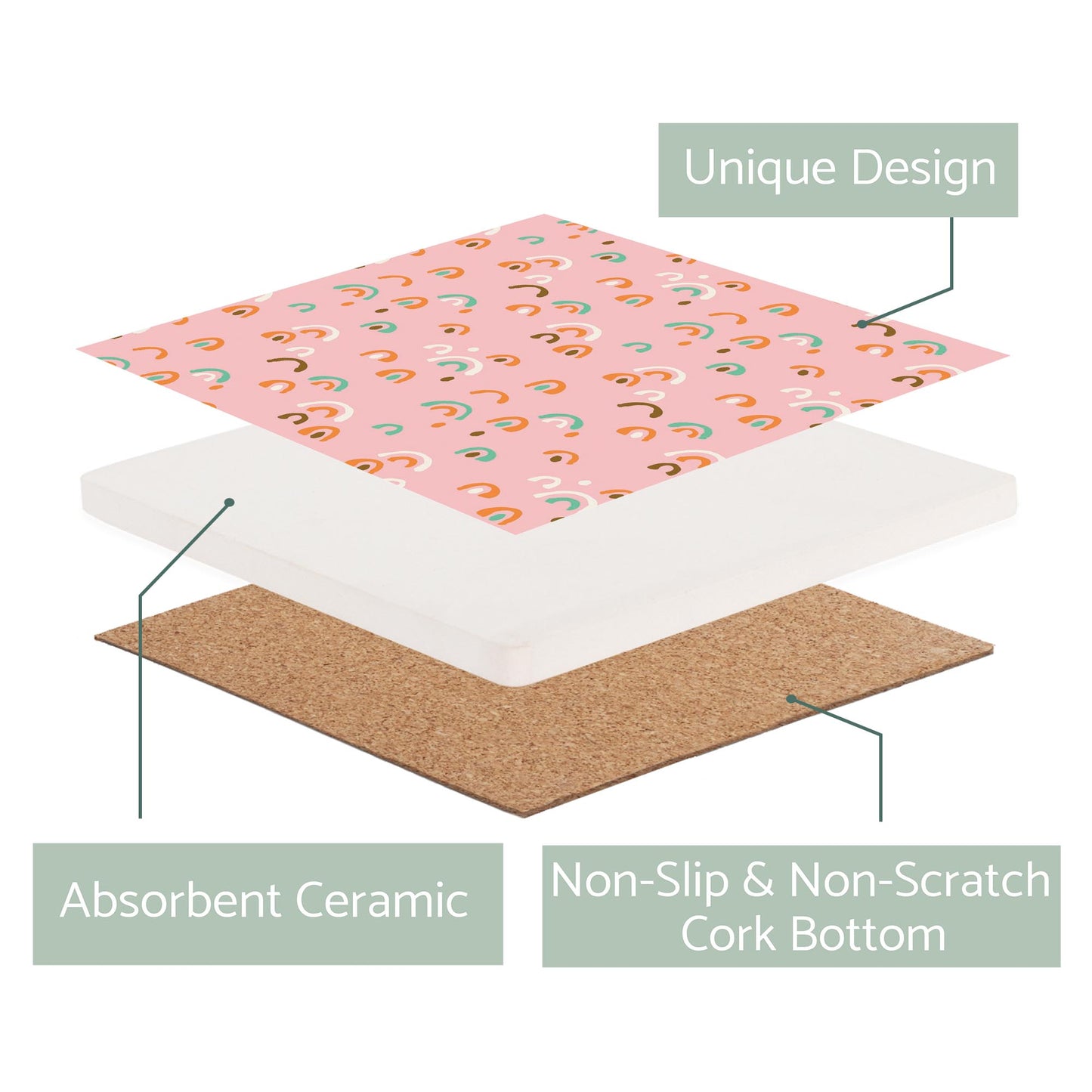 Ceramic Square Coaster-Bright Whimsical Pink Pattern -2