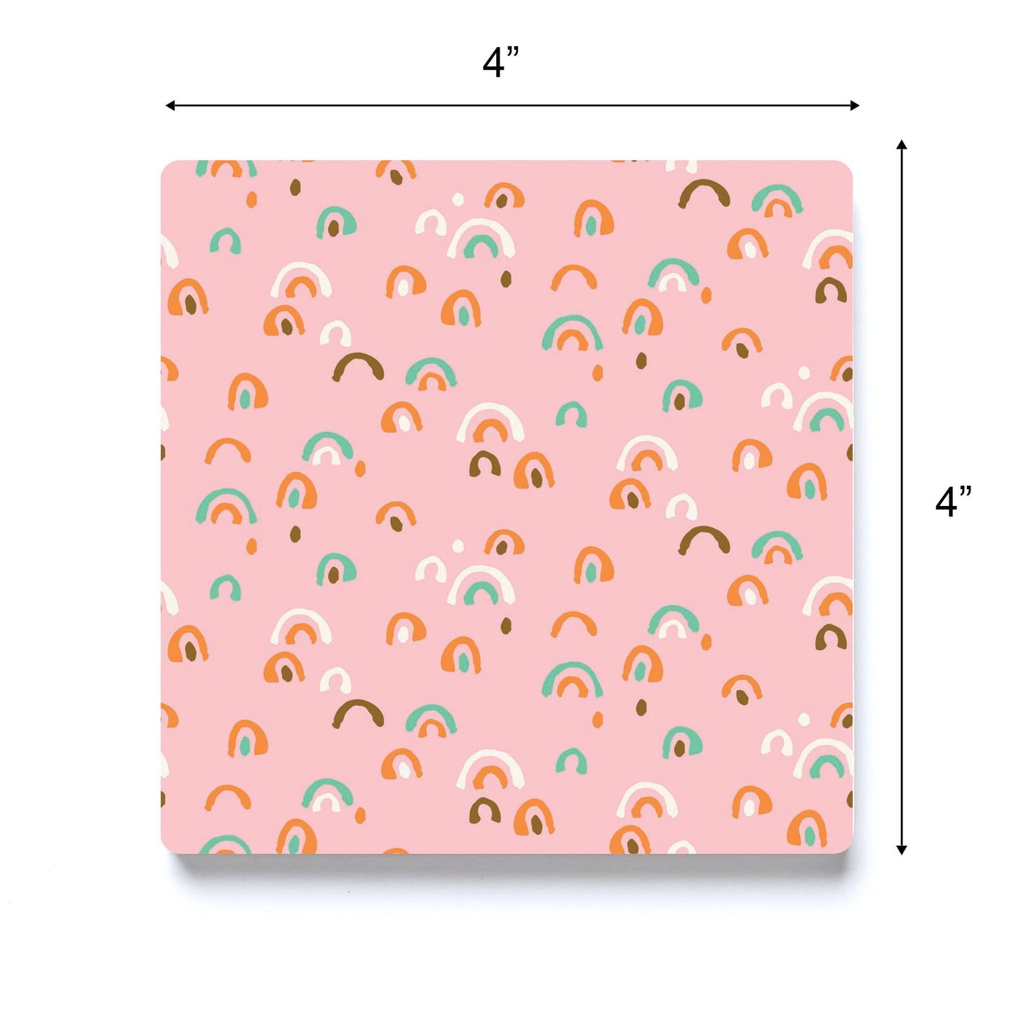 Ceramic Square Coaster-Bright Whimsical Pink Pattern -3