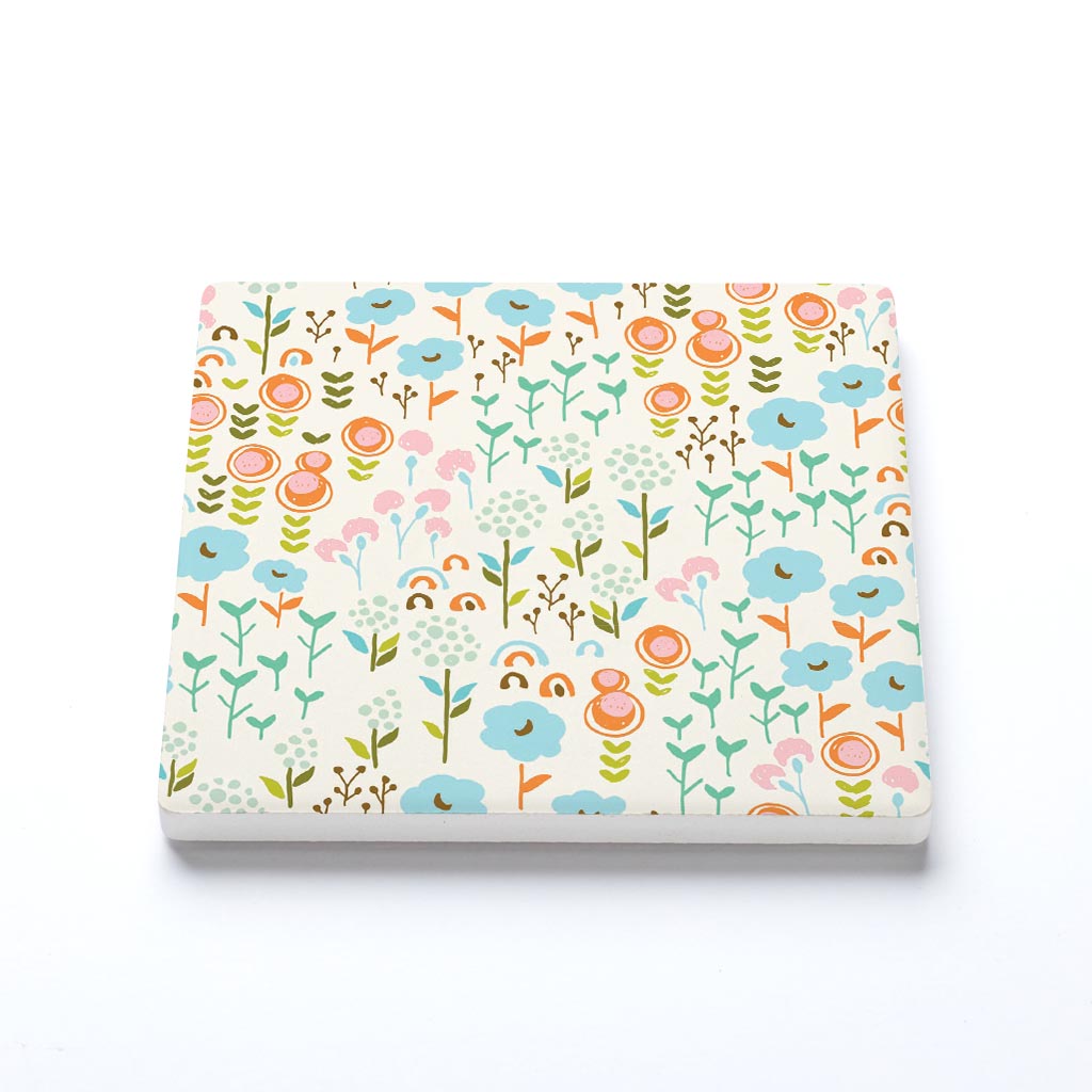 Ceramic Square Coaster-Bright Whimsical Floral Pattern -1