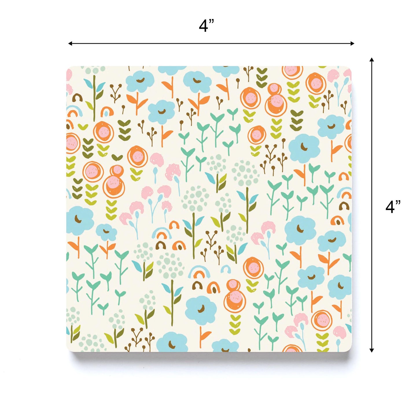 Ceramic Square Coaster-Bright Whimsical Floral Pattern -3