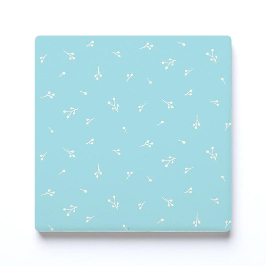 Ceramic Square Coaster-Bright Whimsical Blue Pattern -0