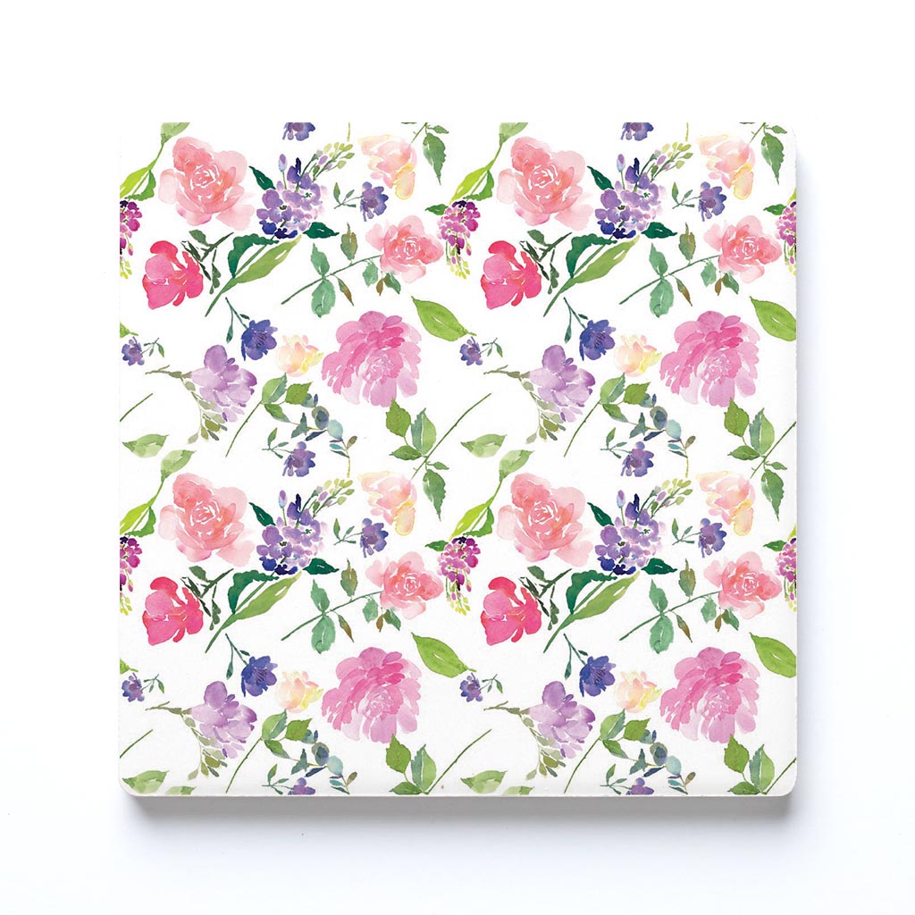 Ceramic Square Coaster-Floral Watercolor Pattern 1 -0