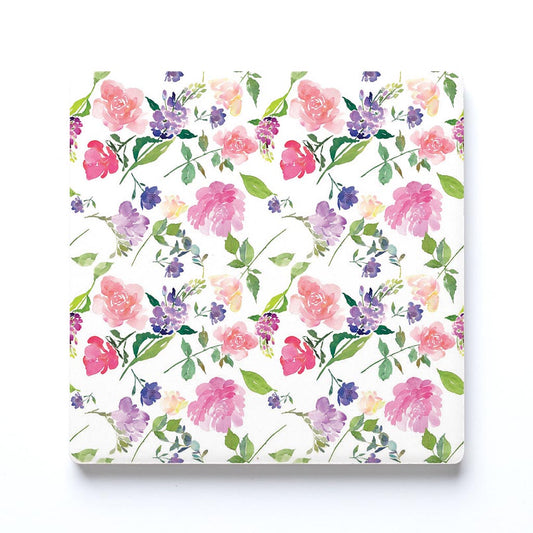 Ceramic Square Coaster-Floral Watercolor Pattern 1 -0
