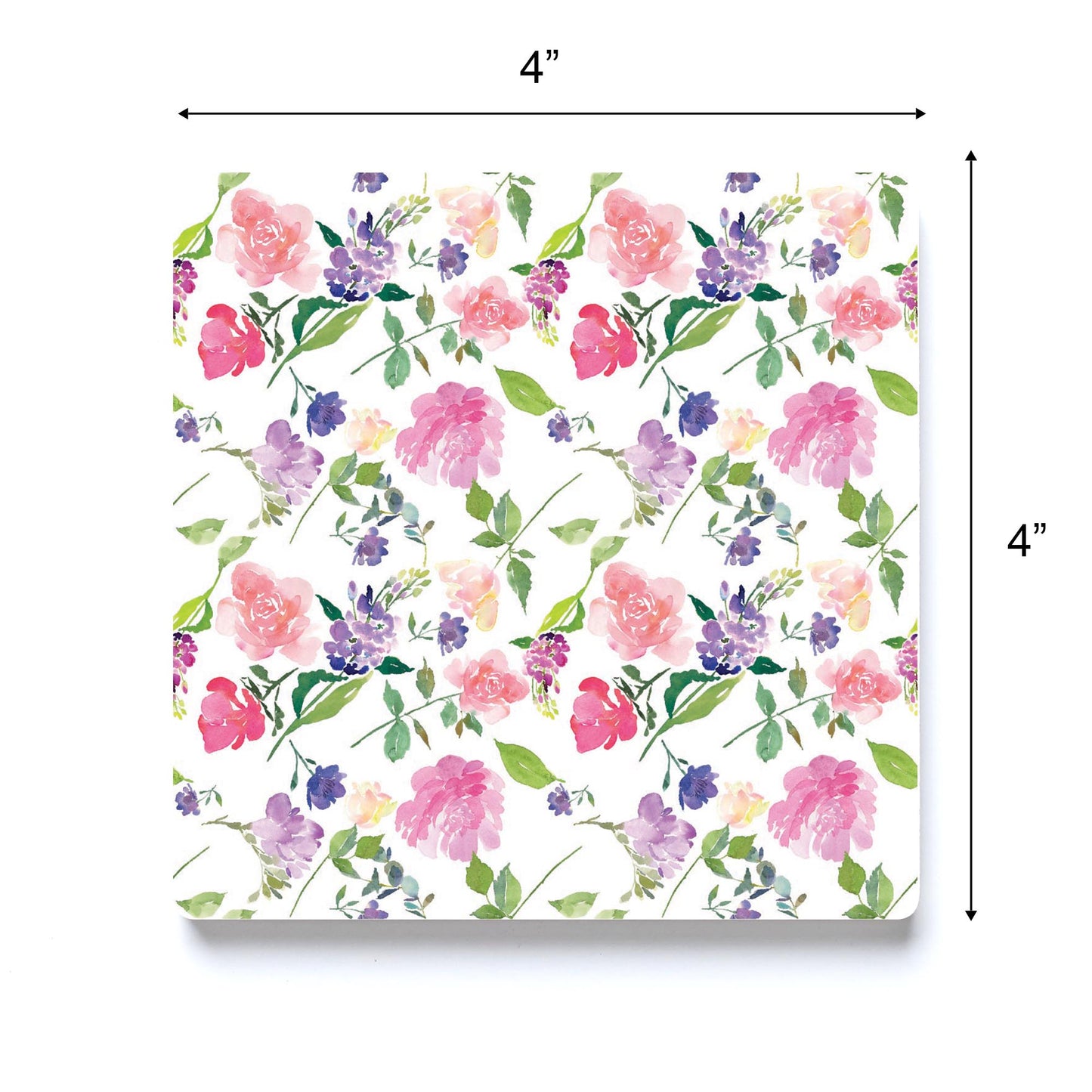 Ceramic Square Coaster-Floral Watercolor Pattern 1 -3
