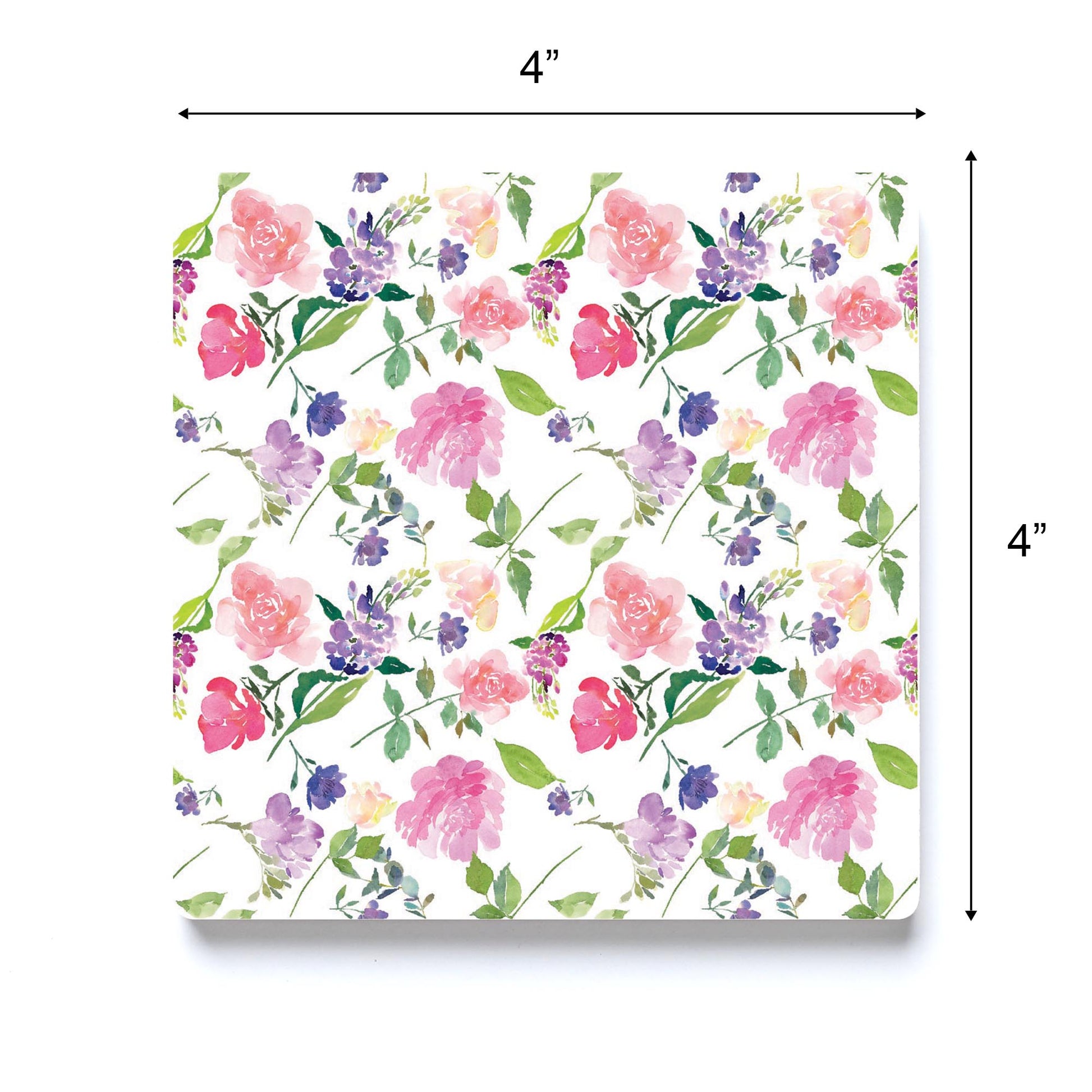 Ceramic Square Coaster-Floral Watercolor Pattern 1 -3