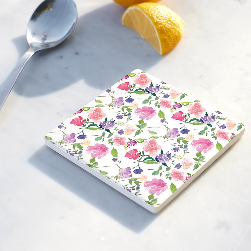 Ceramic Square Coaster-Floral Watercolor Pattern 1 -4