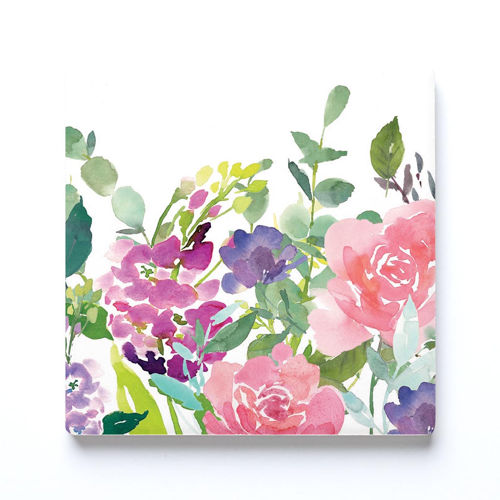 Ceramic Square Coaster-Floral Watercolor Pattern 2 -0
