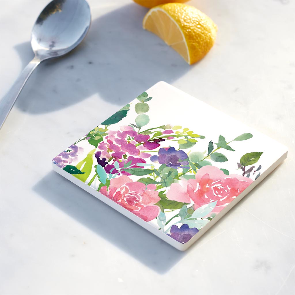 Ceramic Square Coaster-Floral Watercolor Pattern 2 -4