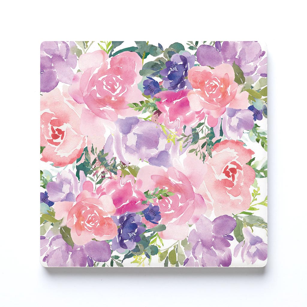 Ceramic Square Coaster-Floral Watercolor Pattern 3 -0