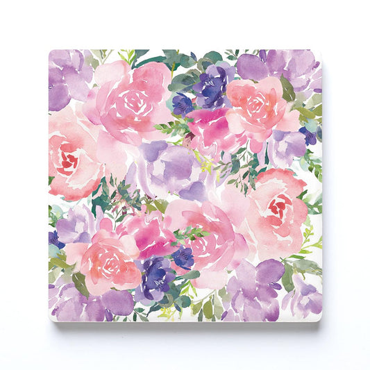 Ceramic Square Coaster-Floral Watercolor Pattern 3 -0