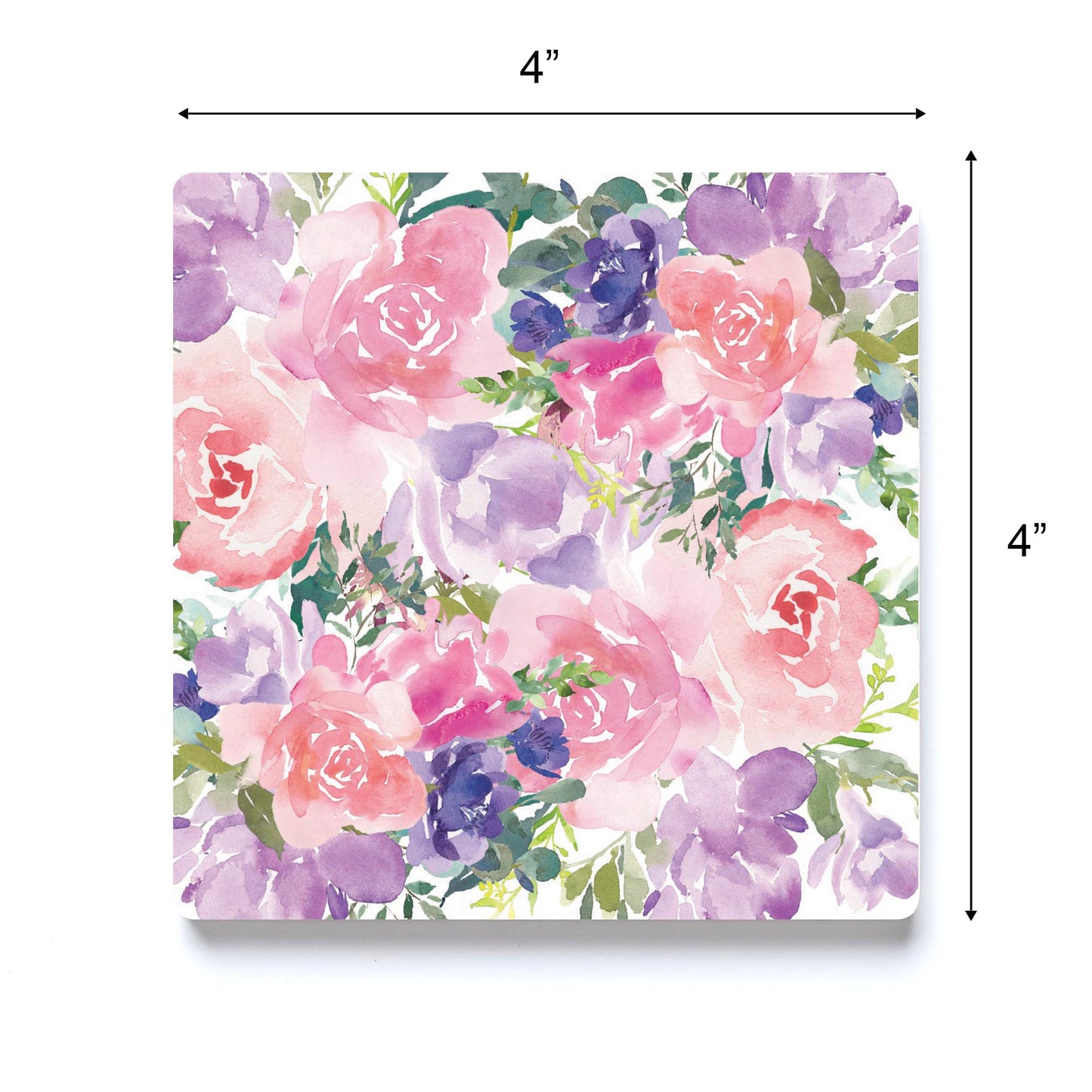 Ceramic Square Coaster-Floral Watercolor Pattern 3 -3