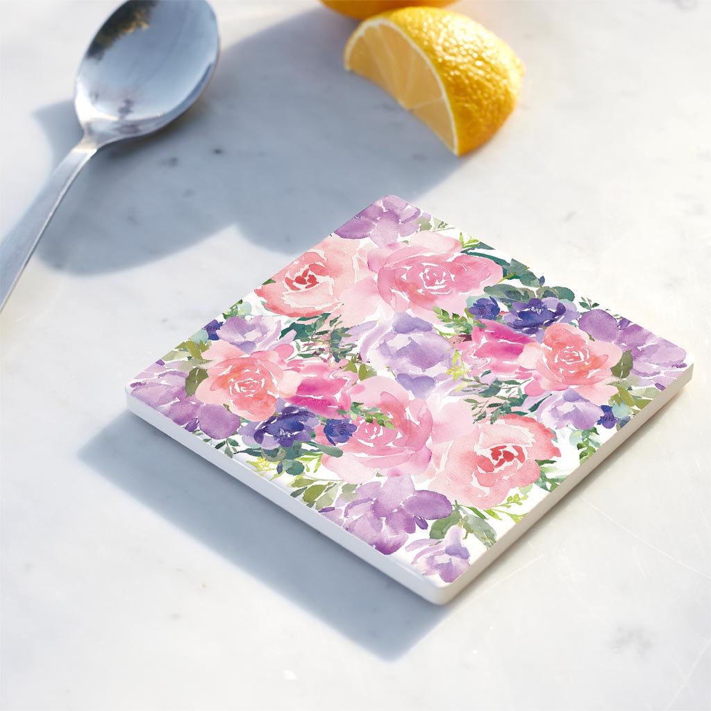 Ceramic Square Coaster-Floral Watercolor Pattern 3 -4