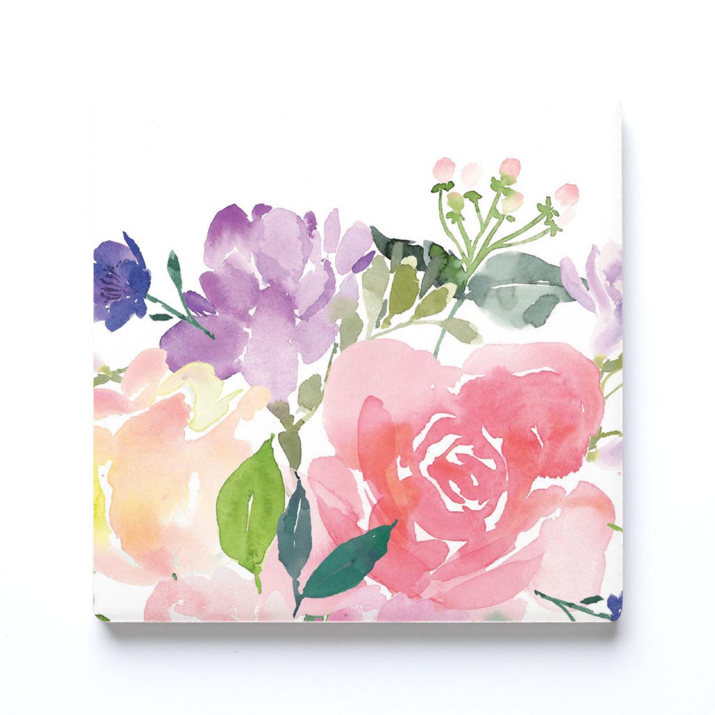Ceramic Square Coaster-Floral Watercolor Pattern 4 -0