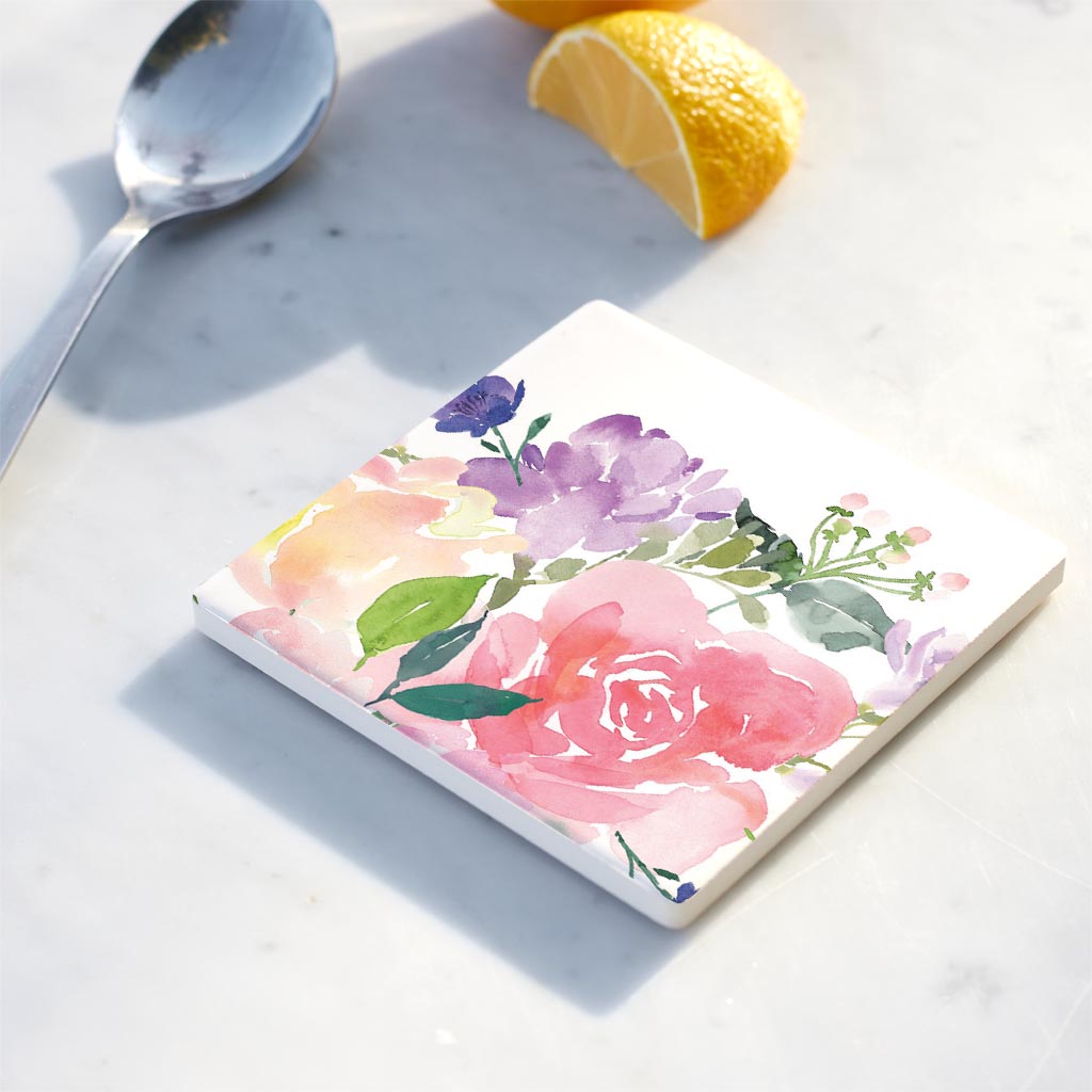 Ceramic Square Coaster-Floral Watercolor Pattern 4 -4