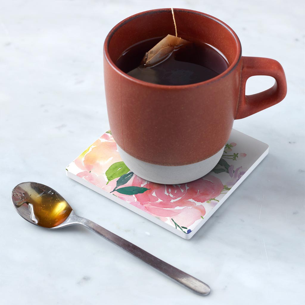 Ceramic Square Coaster-Floral Watercolor Pattern 4 -5
