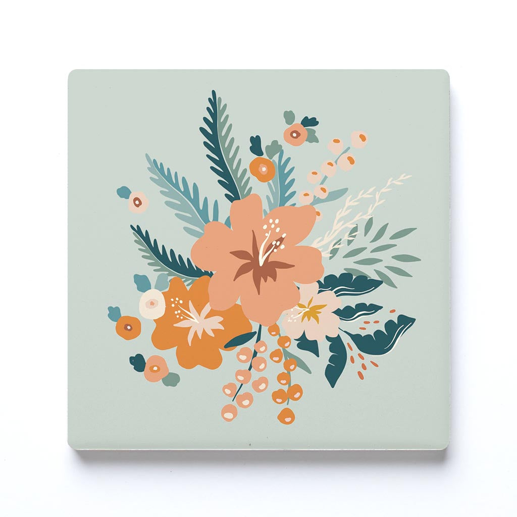 Ceramic Square Coaster-Vintage Florals Blue -0