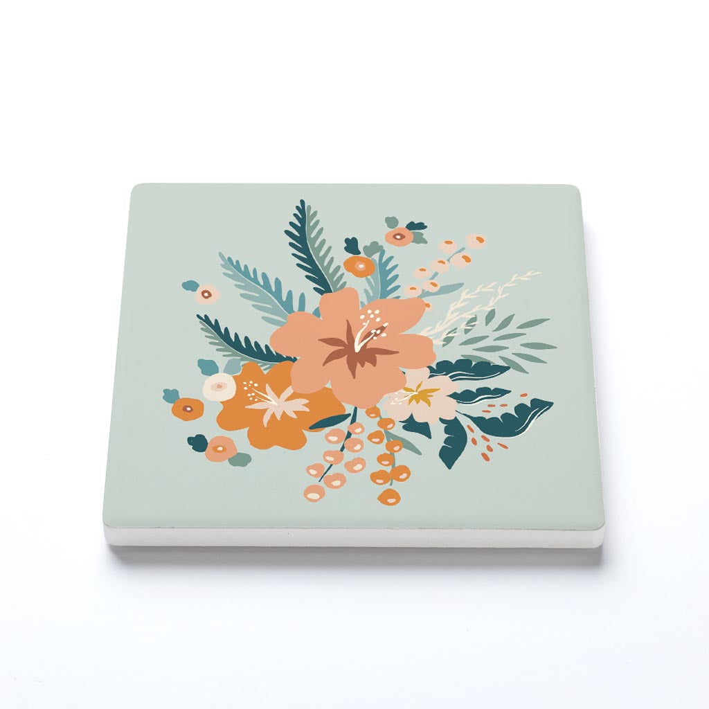 Ceramic Square Coaster-Vintage Florals Blue -1
