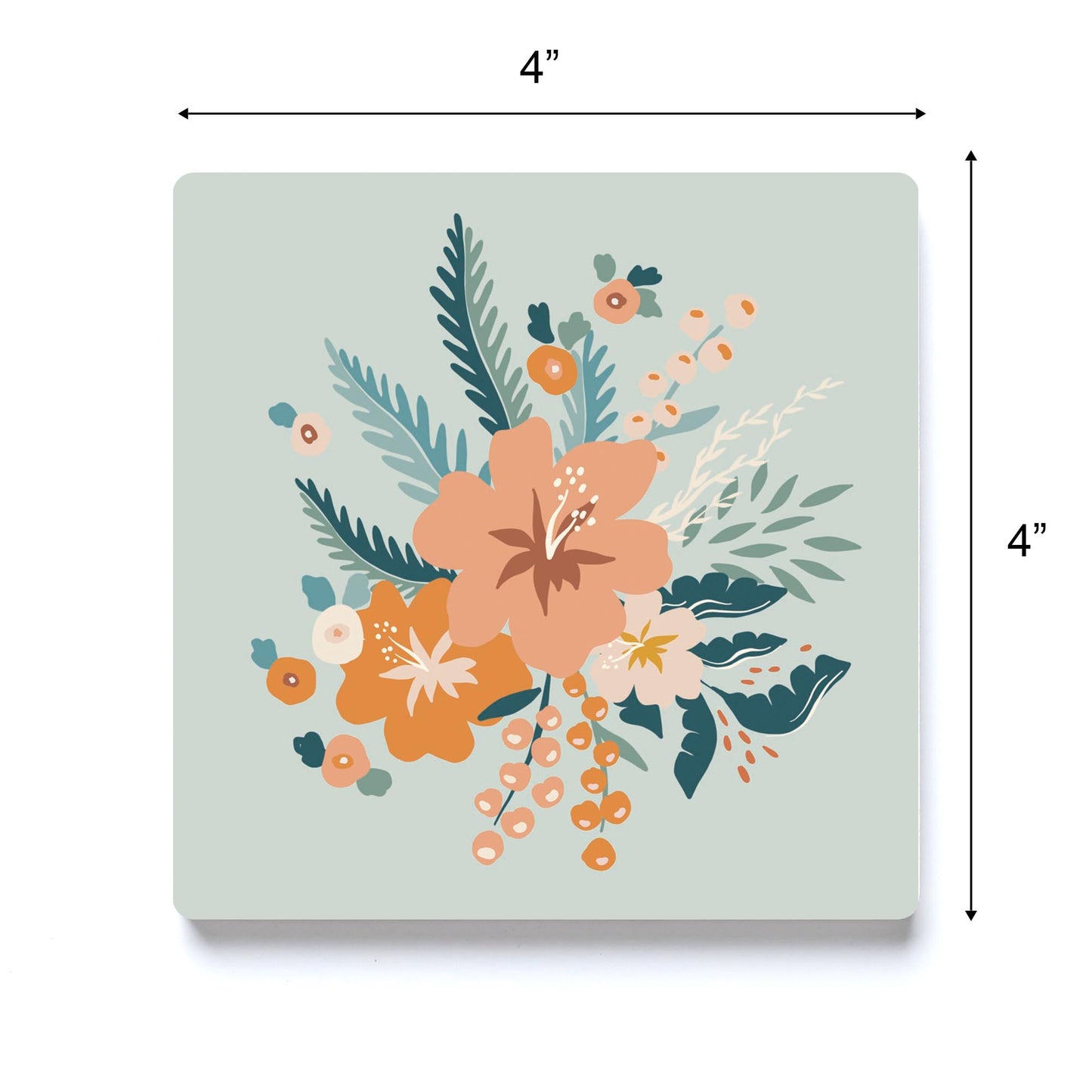 Ceramic Square Coaster-Vintage Florals Blue -3