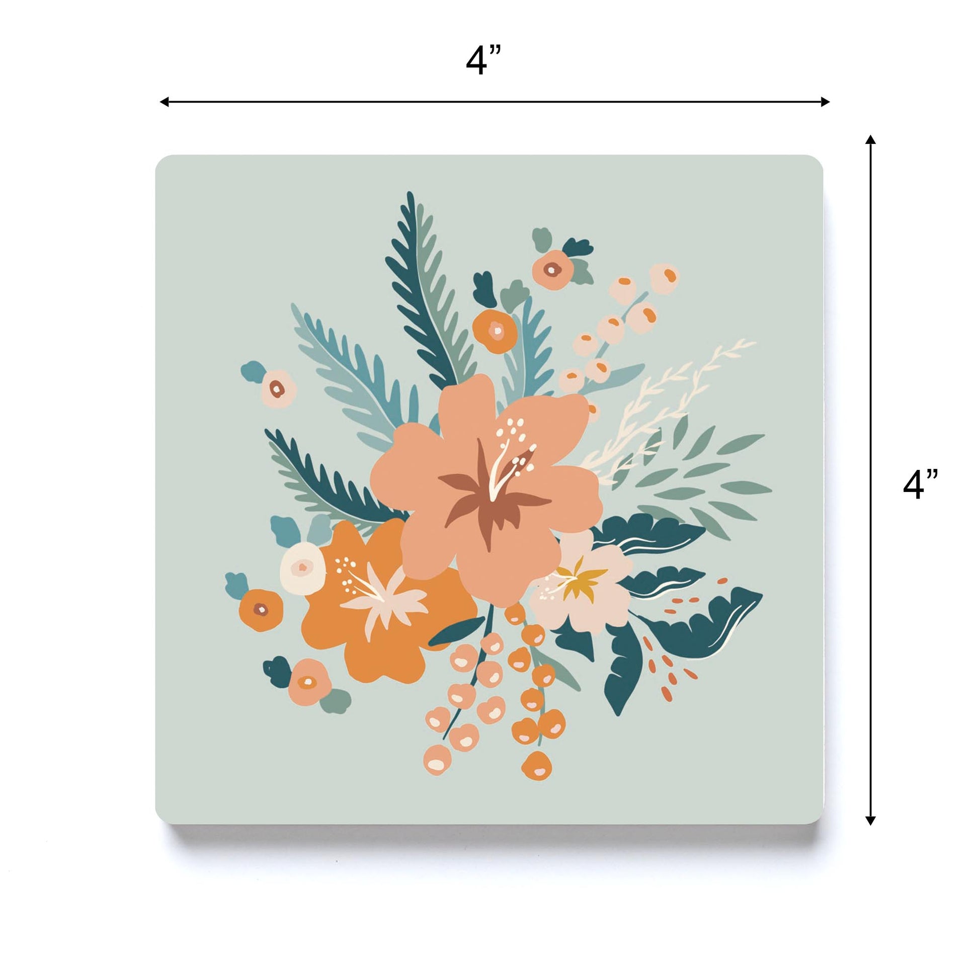 Ceramic Square Coaster-Vintage Florals Blue -3