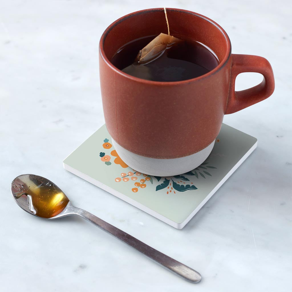 Ceramic Square Coaster-Vintage Florals Blue -5