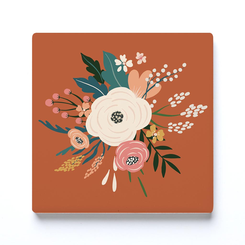 Ceramic Square Coaster-Vintage Florals Maroon -0