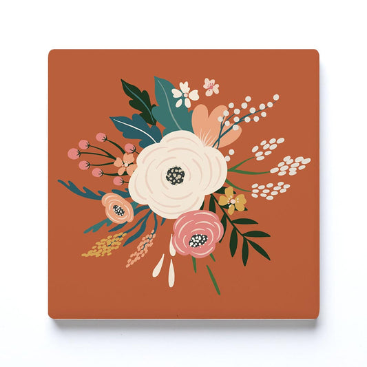 Ceramic Square Coaster-Vintage Florals Maroon -0