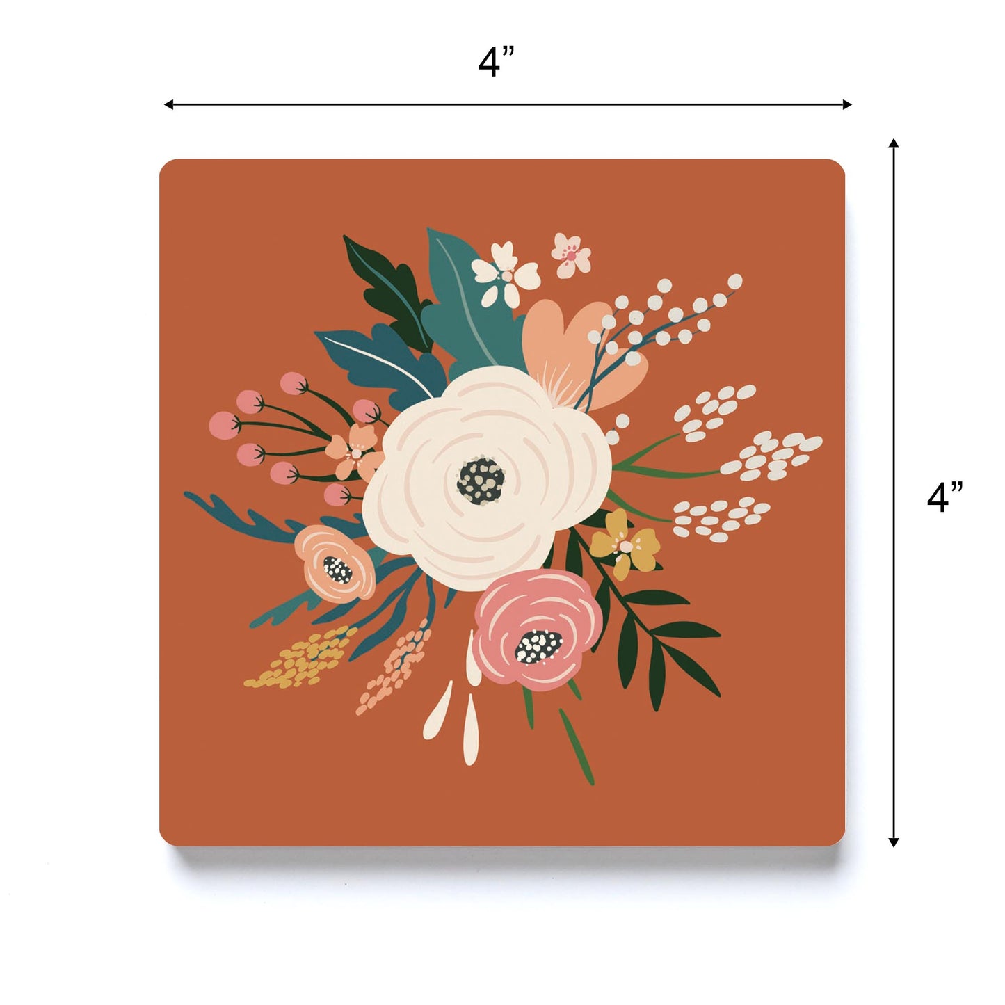 Ceramic Square Coaster-Vintage Florals Maroon -3