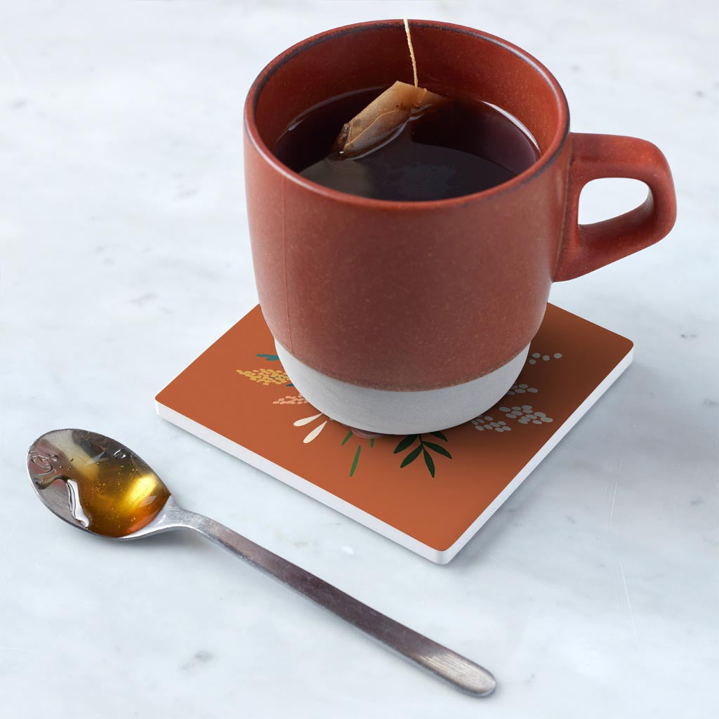 Ceramic Square Coaster-Vintage Florals Maroon -5